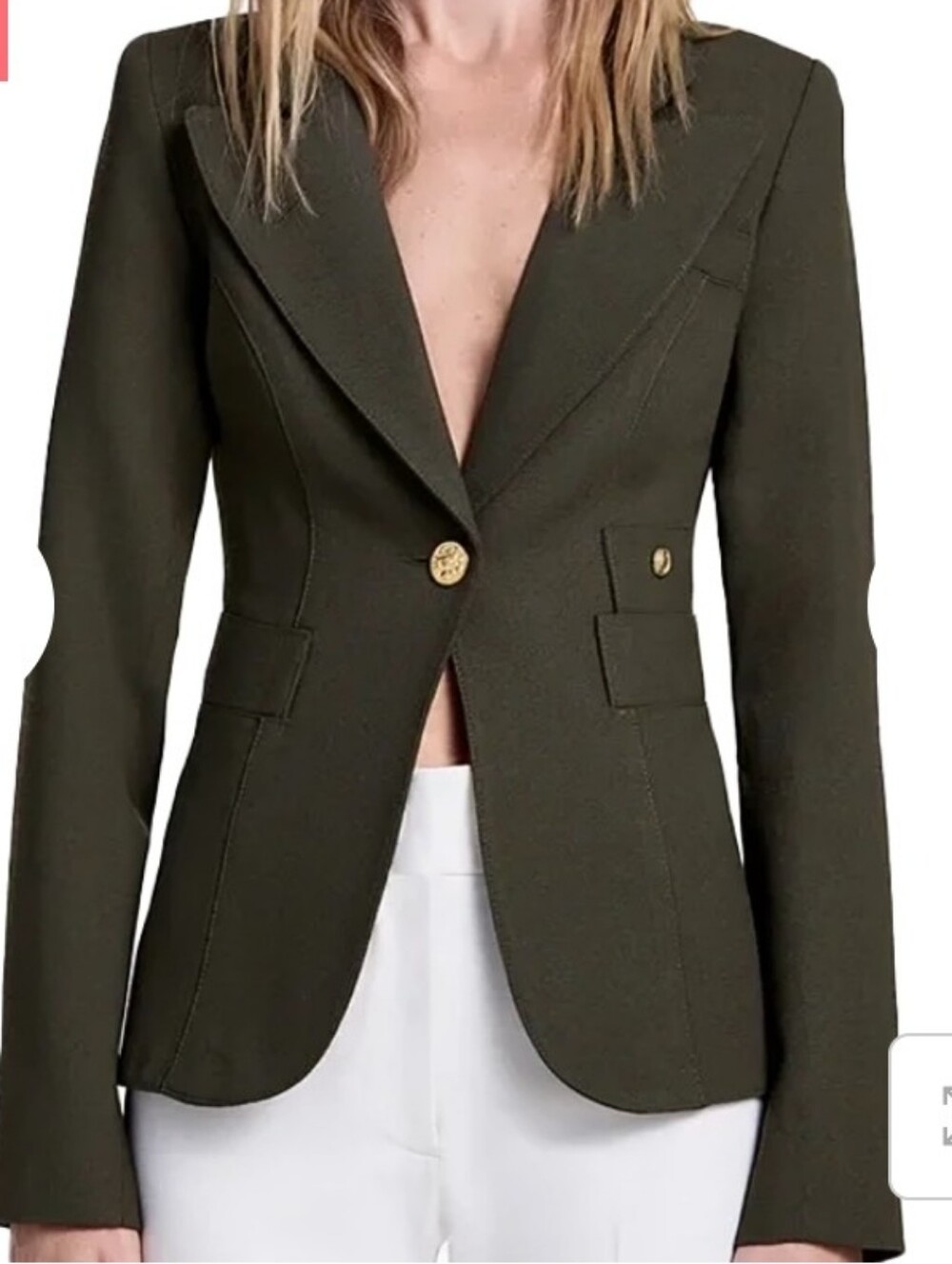 USA Leather Olive Green Blazer with Gold Buttons, Size L